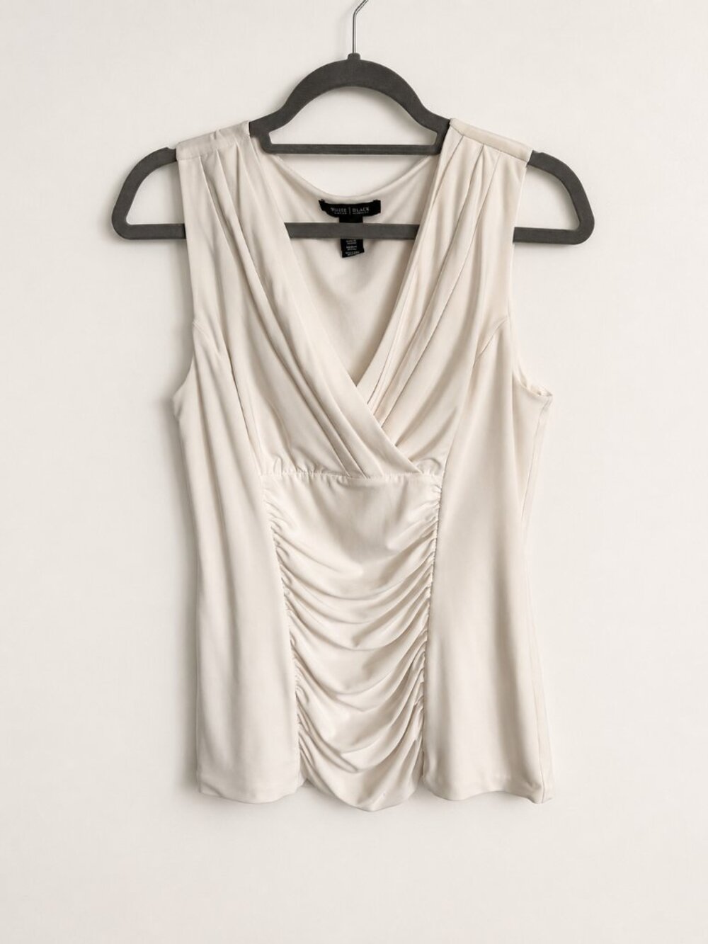 White House Black Market Ivory Ruched Surplice Top Size M